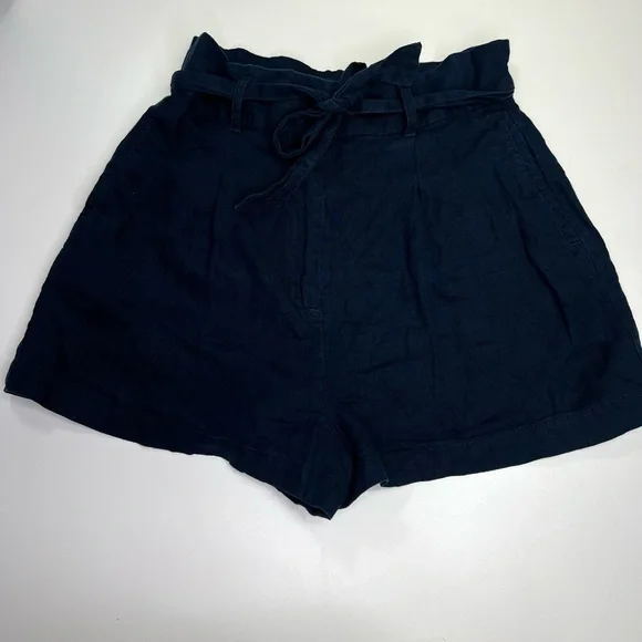 Artisan NY 100% Linen High Waist Shorts Size 10 Navy Blue - Picture 6 of 11